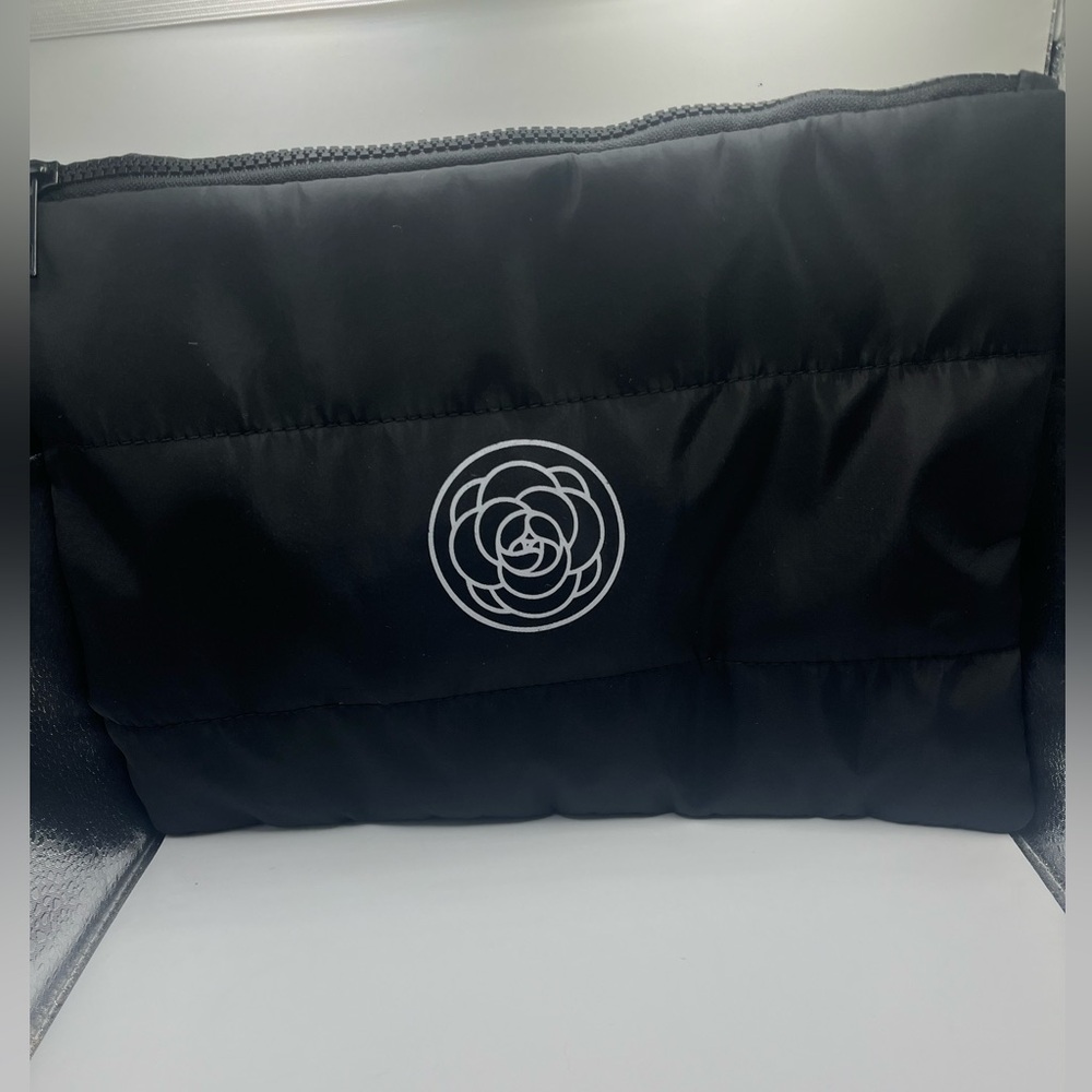 Unbranded Camilia Flower Black Nylon Makeup Bag